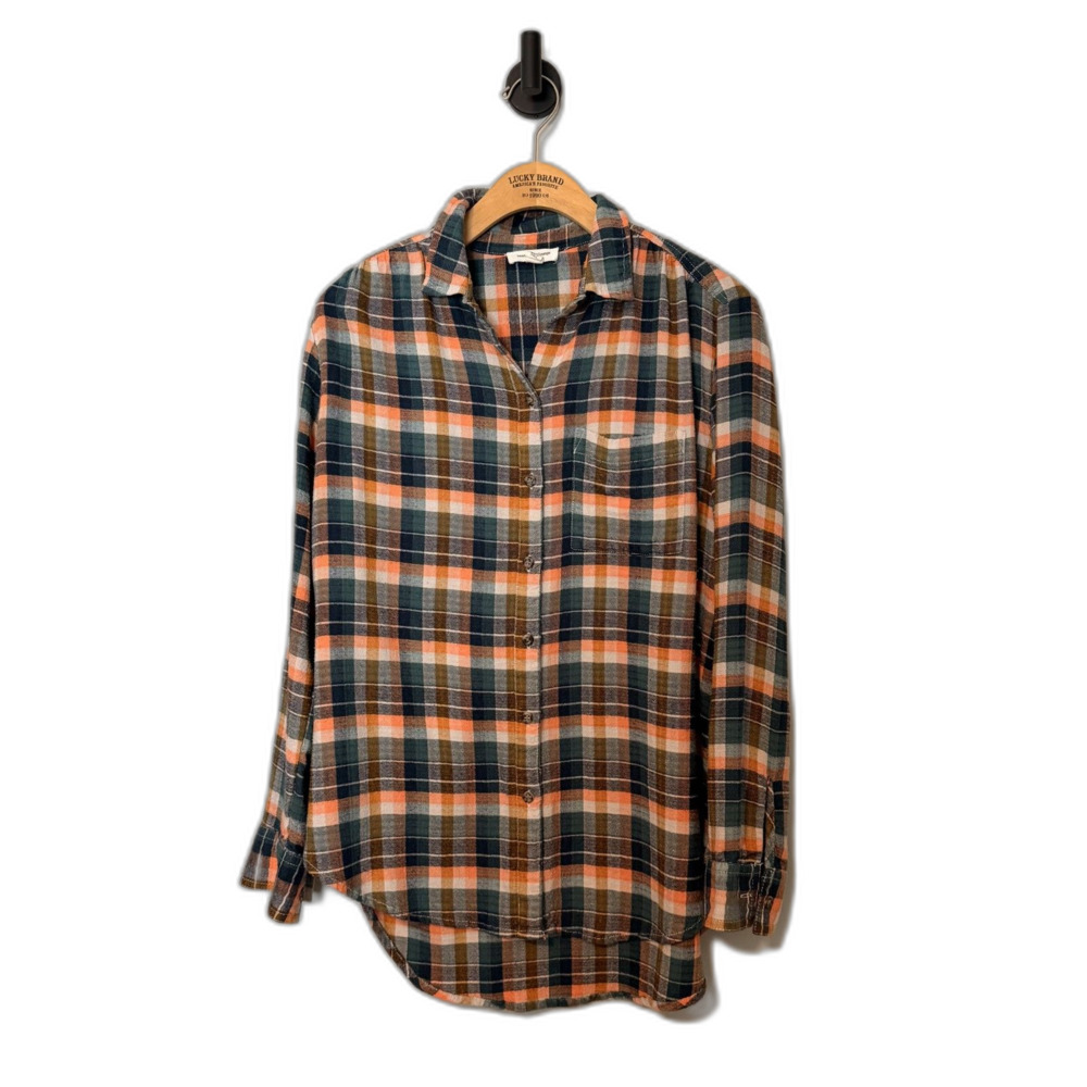 Beachlunchlounge Womens Long Sleeve Plaid Tunic Shirt Button-front Top Size Med
